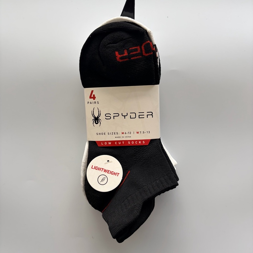 Spyder men’s low cut socks 6 pairs size 6-12 black white red